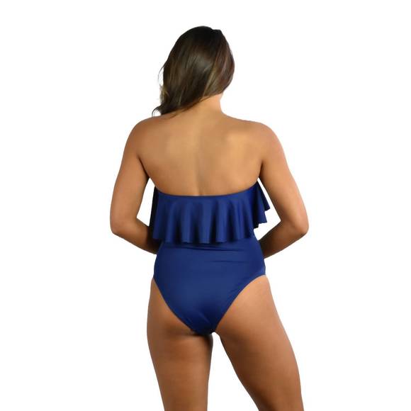 NEW MILLY solid ruffle top one piece swimsuit in navy - Picture 3 of 3